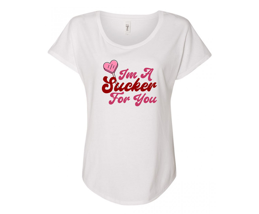 I'm A Sucker For You Ladies Tee Shirt - In Grey & White
