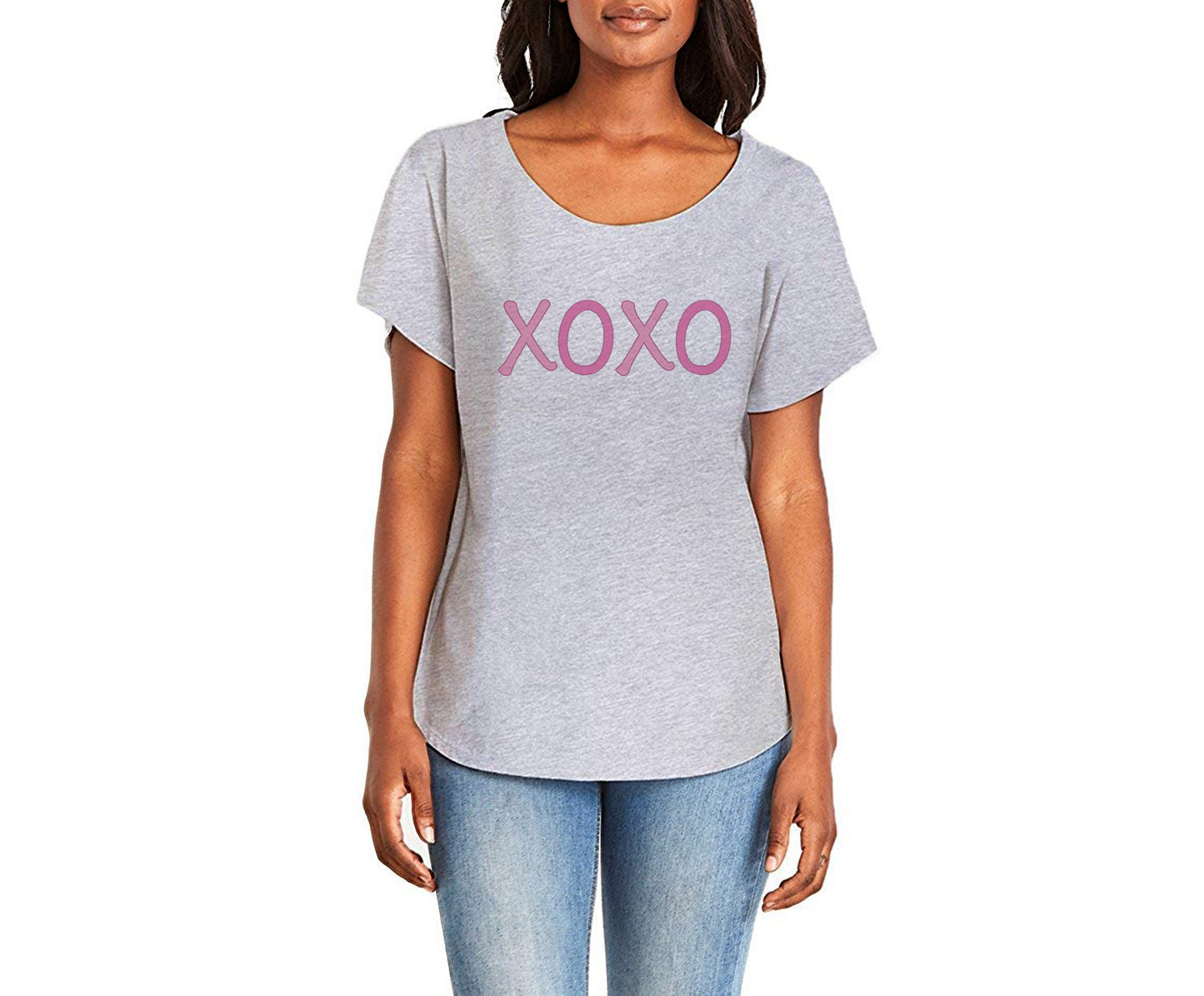Pink XOXO Ladies Tee Shirt - In Grey & White
