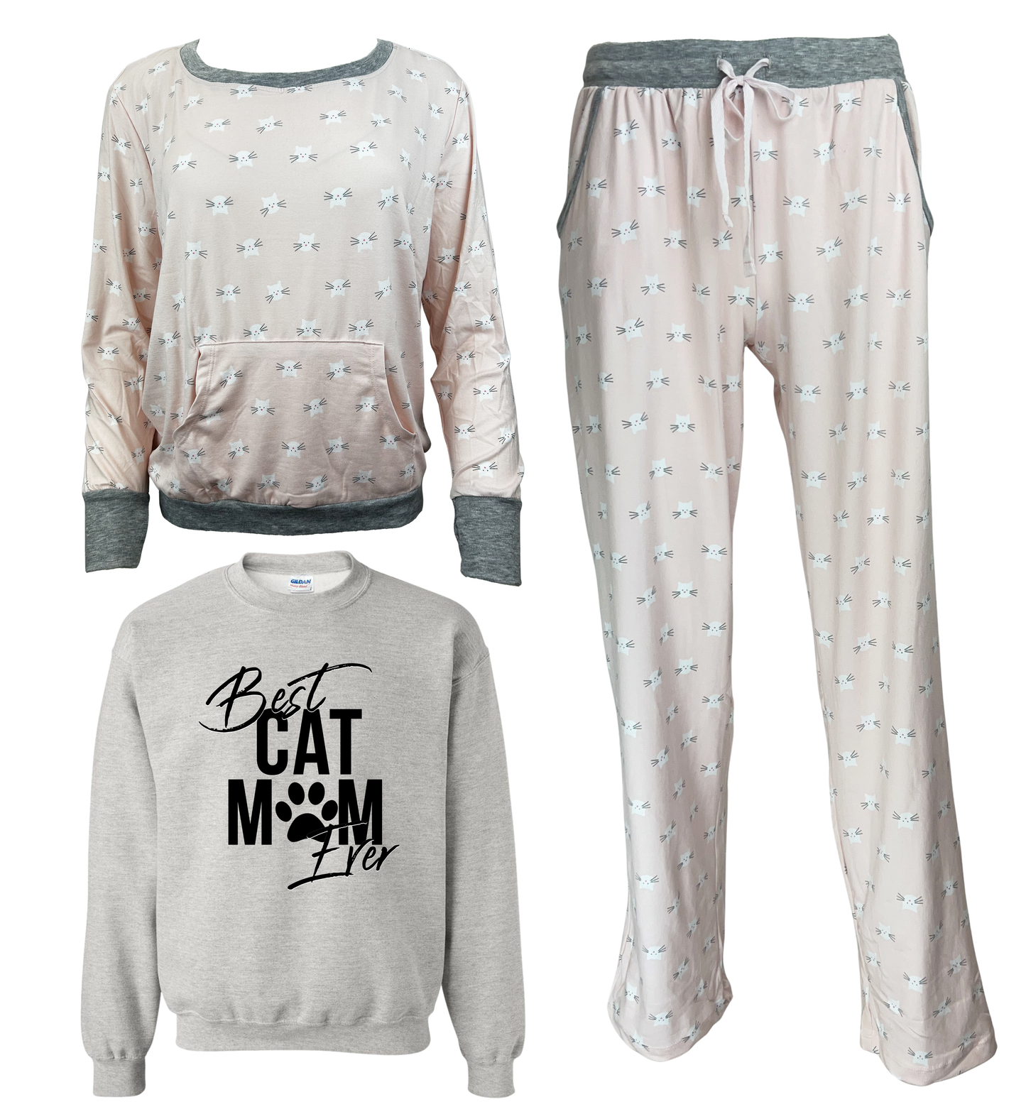 Best Cat Mom Ever Women's 3 Piece Pajama Set - In 3 Color Choices