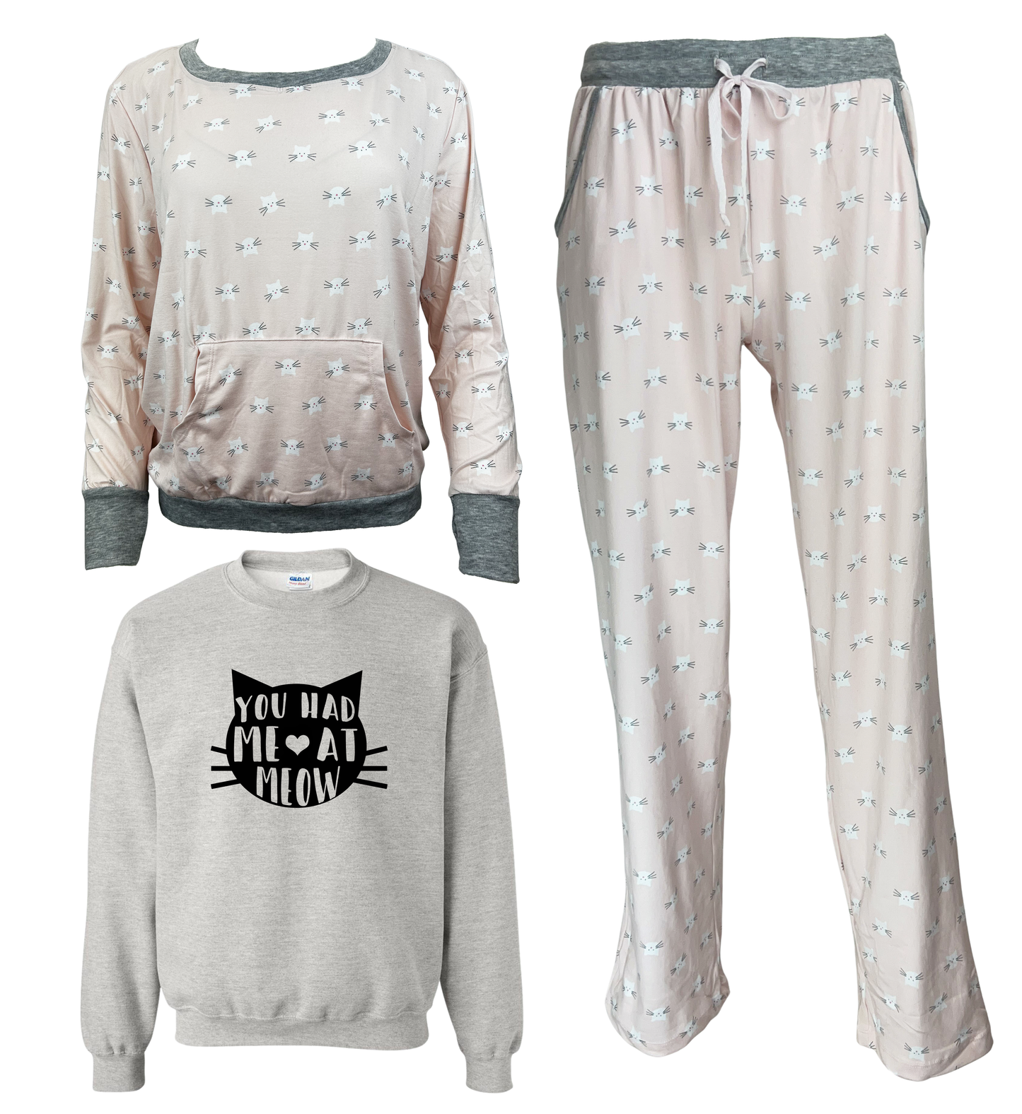 You Had Me At Meow Women's 3 Piece Pajama Set - In 3 Color Choices