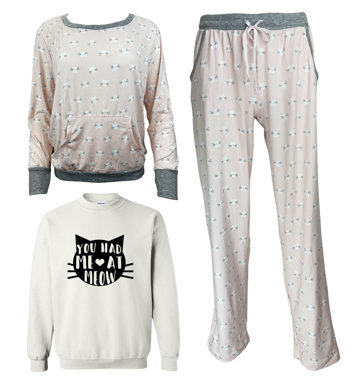 You Had Me At Meow Women's 3 Piece Pajama Set - In 3 Color Choices