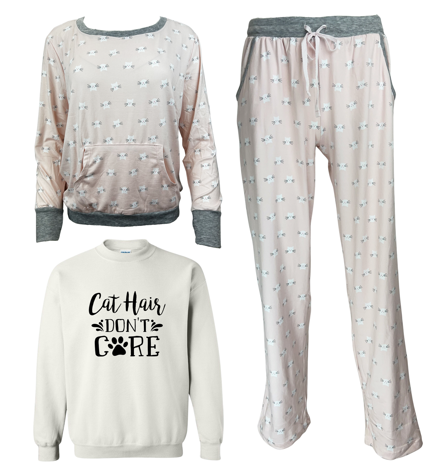 Cat Hair Don't Care Women's 3 Piece Pajama Set - In 3 Color Choices