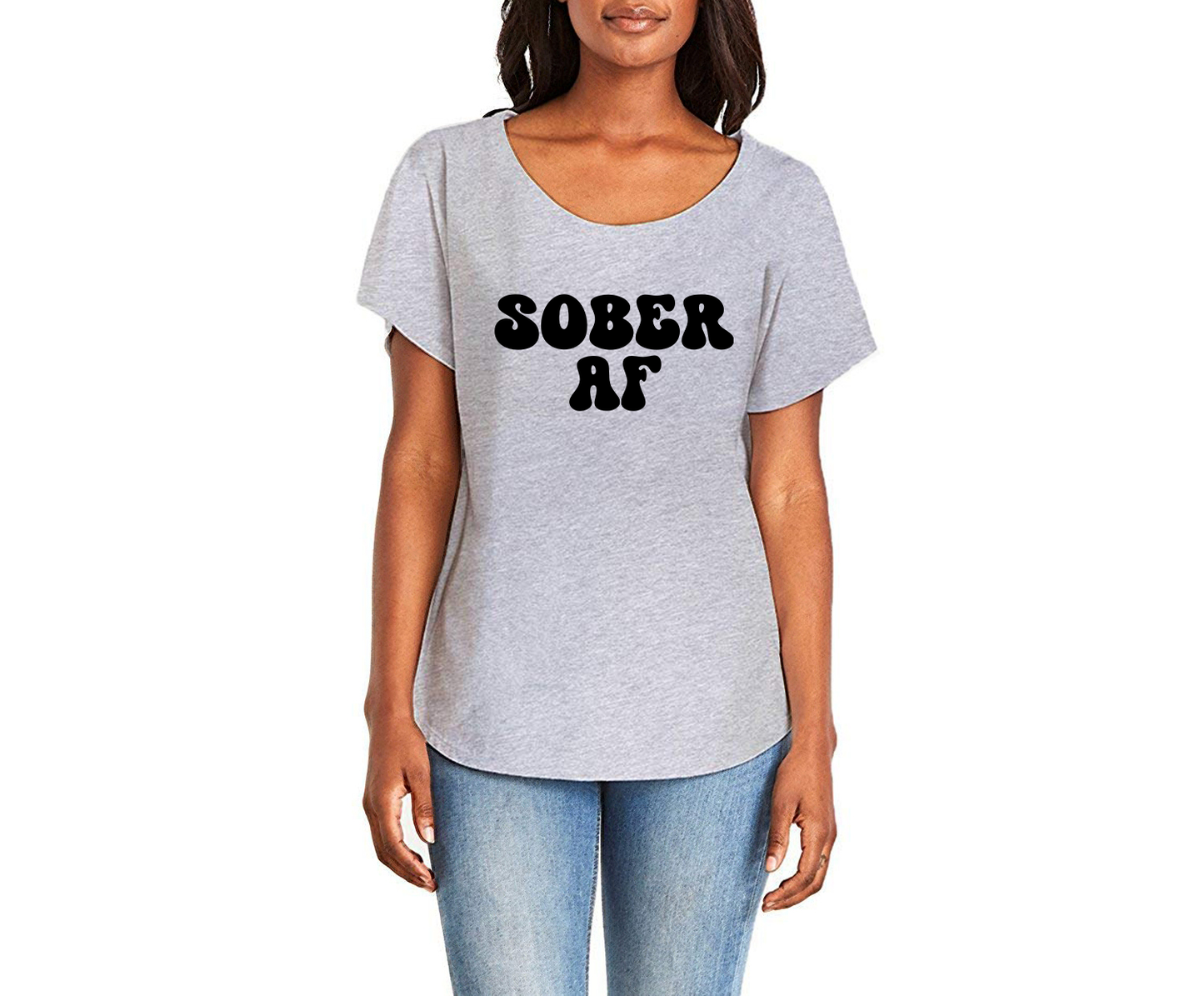 Sober AF Ladies Tee Shirt - In Grey & White