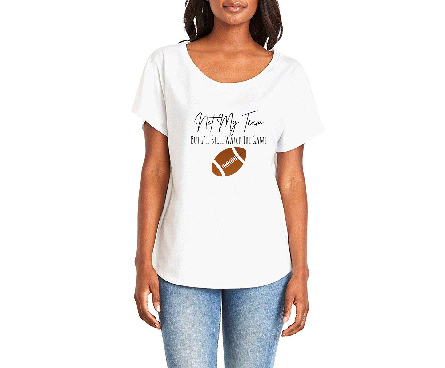 Not My Team But I'll Still Watch The Game Football Ladies Tee Shirt - In Grey & White