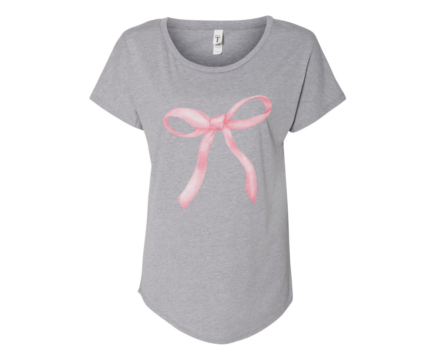 Sweet Pink Bow Ladies Tee Shirt - In Grey & White