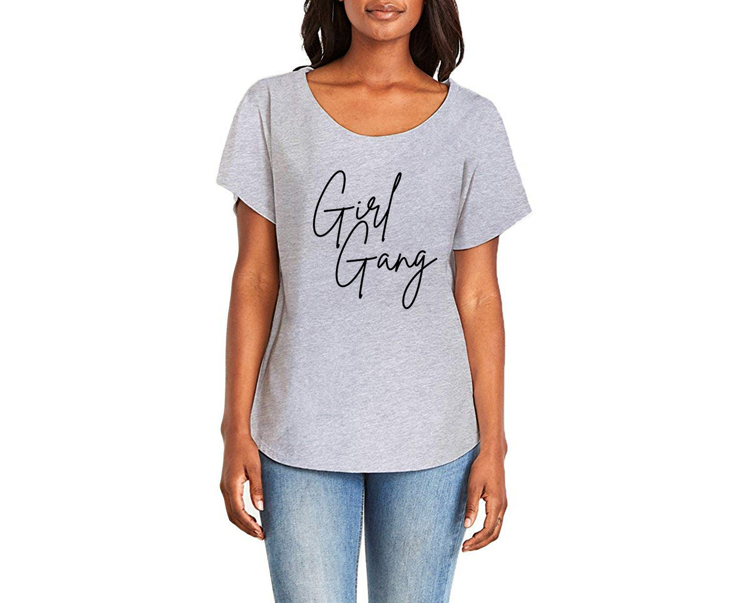 Girly Girl Gang Ladies Tee Shirt - In Grey & White