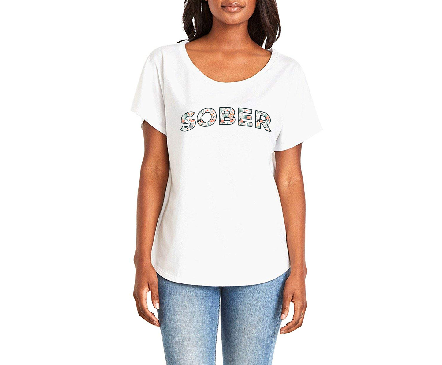 Floral Sober Ladies Tee Shirt - White