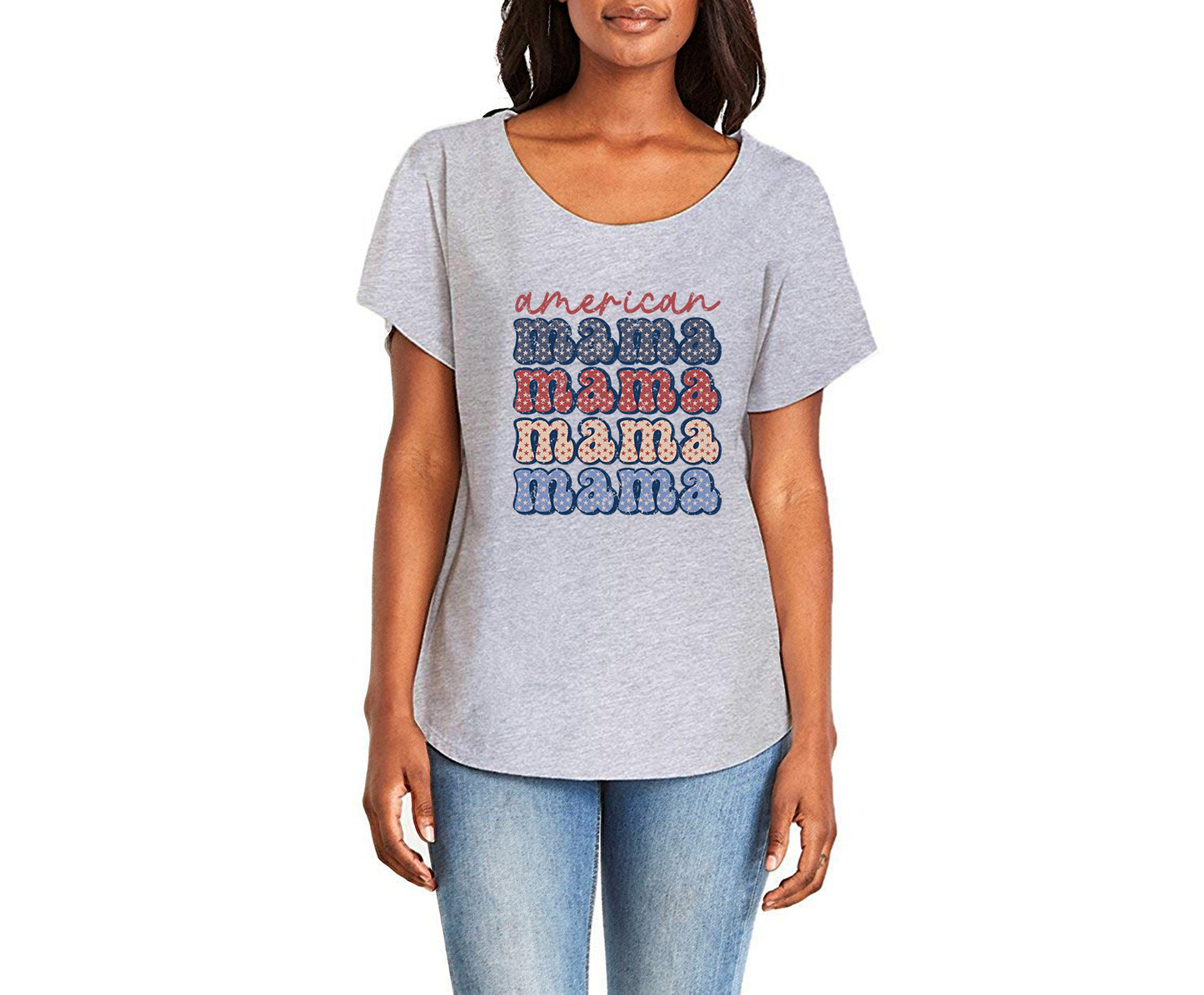 American Mama Ladies Tee Shirt - In Grey & White