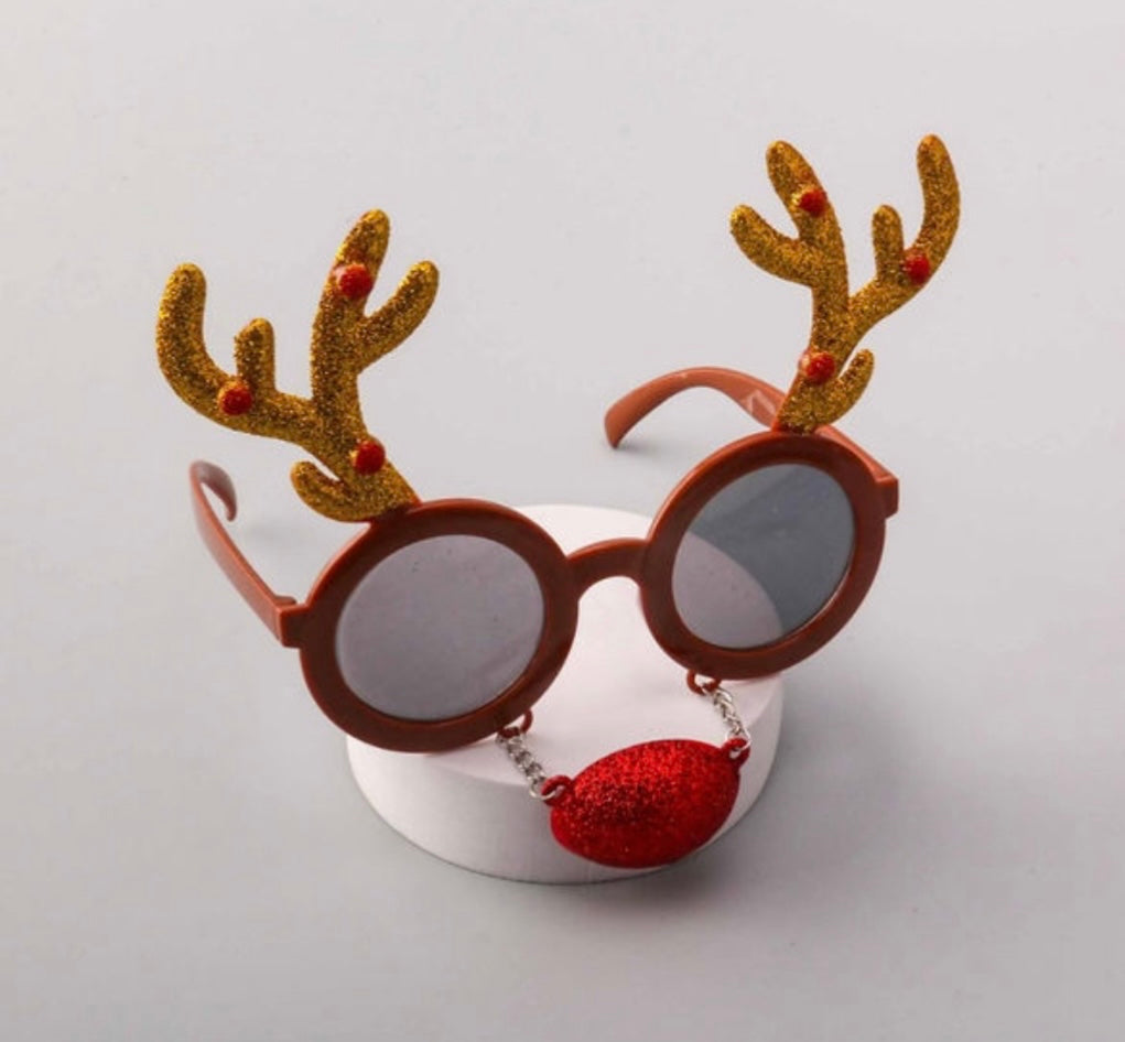 Rudolph Sunglasses With Antlers & Red Nose