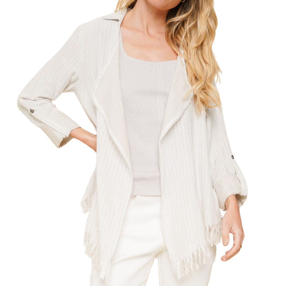 Outlet Tienda Ho gauzy white tassel fringe western flowy textured cardigan top