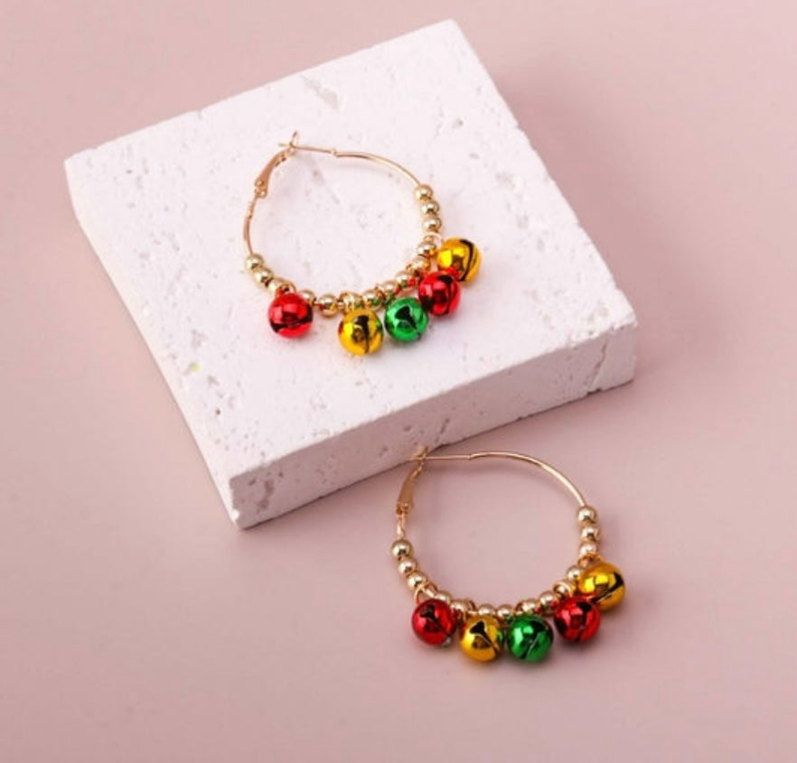 Jingle Bell Holiday Hoop Earrings - Gold