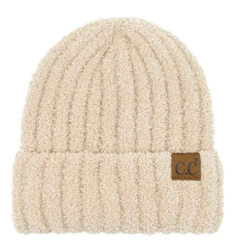 Fuzzy CC Solid Ribbed Beanie