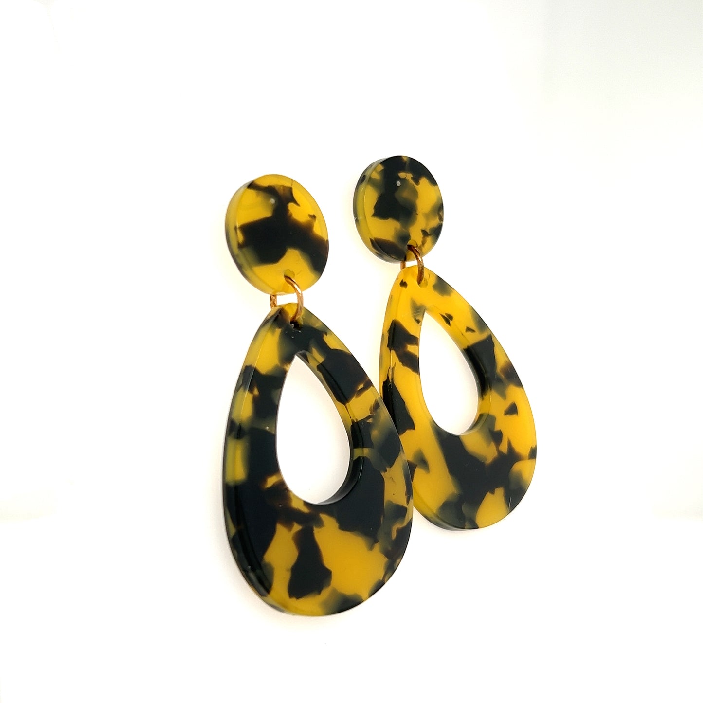 Button & Teardrop Cut Out Acrylic Tortoise Dangle Earring