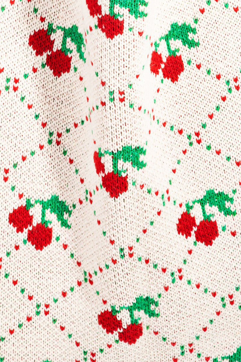 Cherry Knit Shoulder Tote Bag - Ivory & Cherries