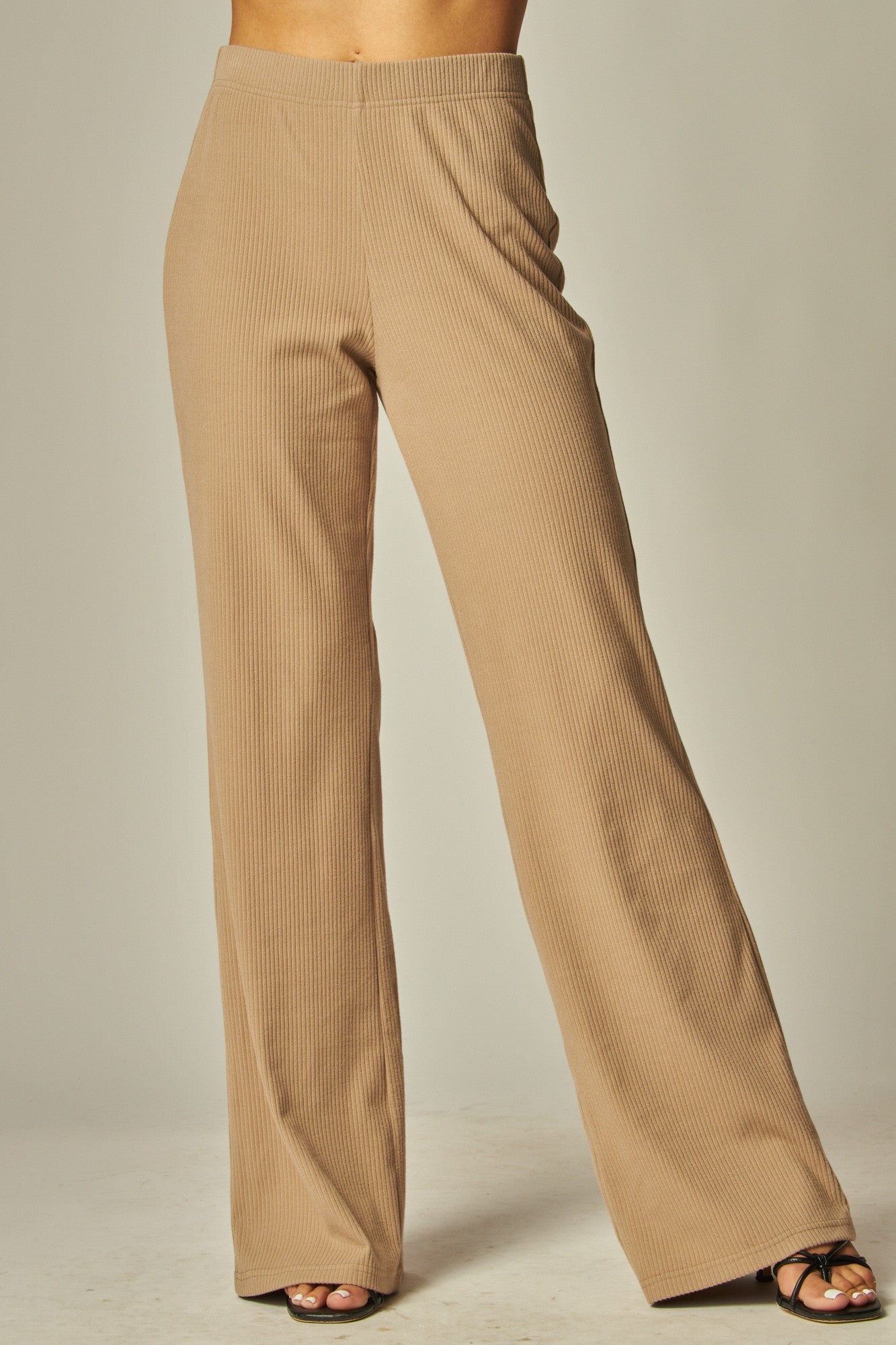 Ribbed Knit Elastic Waist Lounge Pants - Taupe
