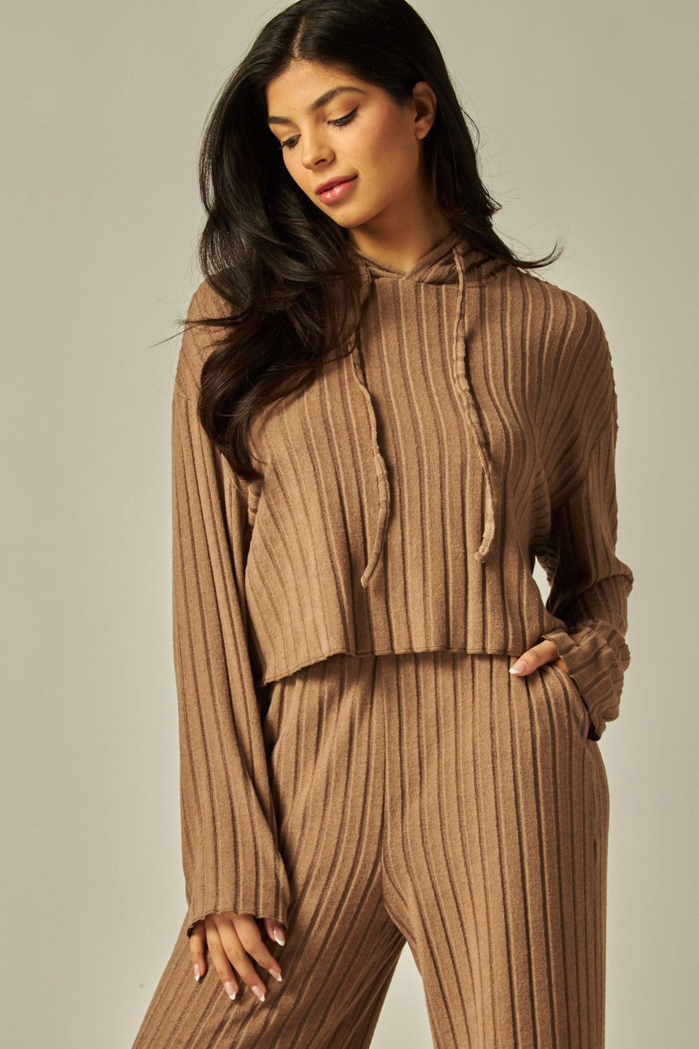 Two Piece Hooded Ribbed Lounge Set With Pockets - Available in 4 Colors