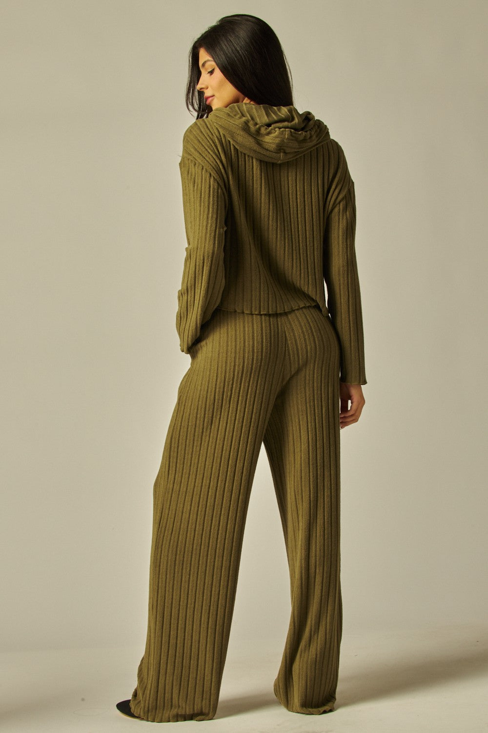 Two Piece Hooded Ribbed Lounge Set With Pockets - Available in 4 Colors