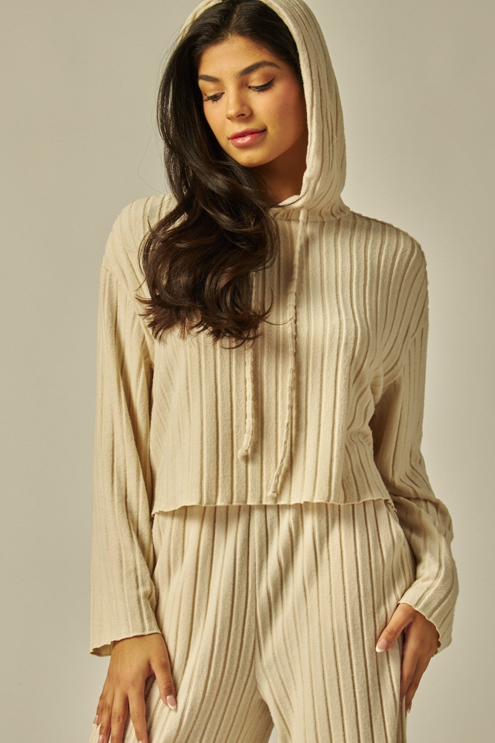 Two Piece Hooded Ribbed Lounge Set With Pockets - Available in 4 Colors