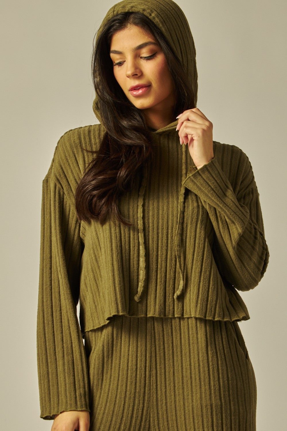 Two Piece Hooded Ribbed Lounge Set With Pockets - Available in 4 Colors