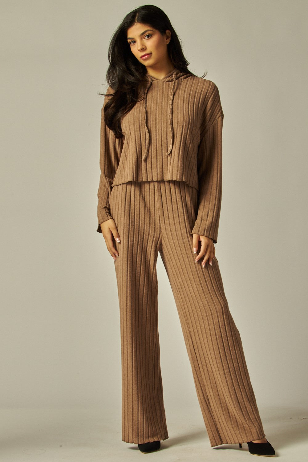 Two Piece Hooded Ribbed Lounge Set With Pockets - Available in 4 Colors