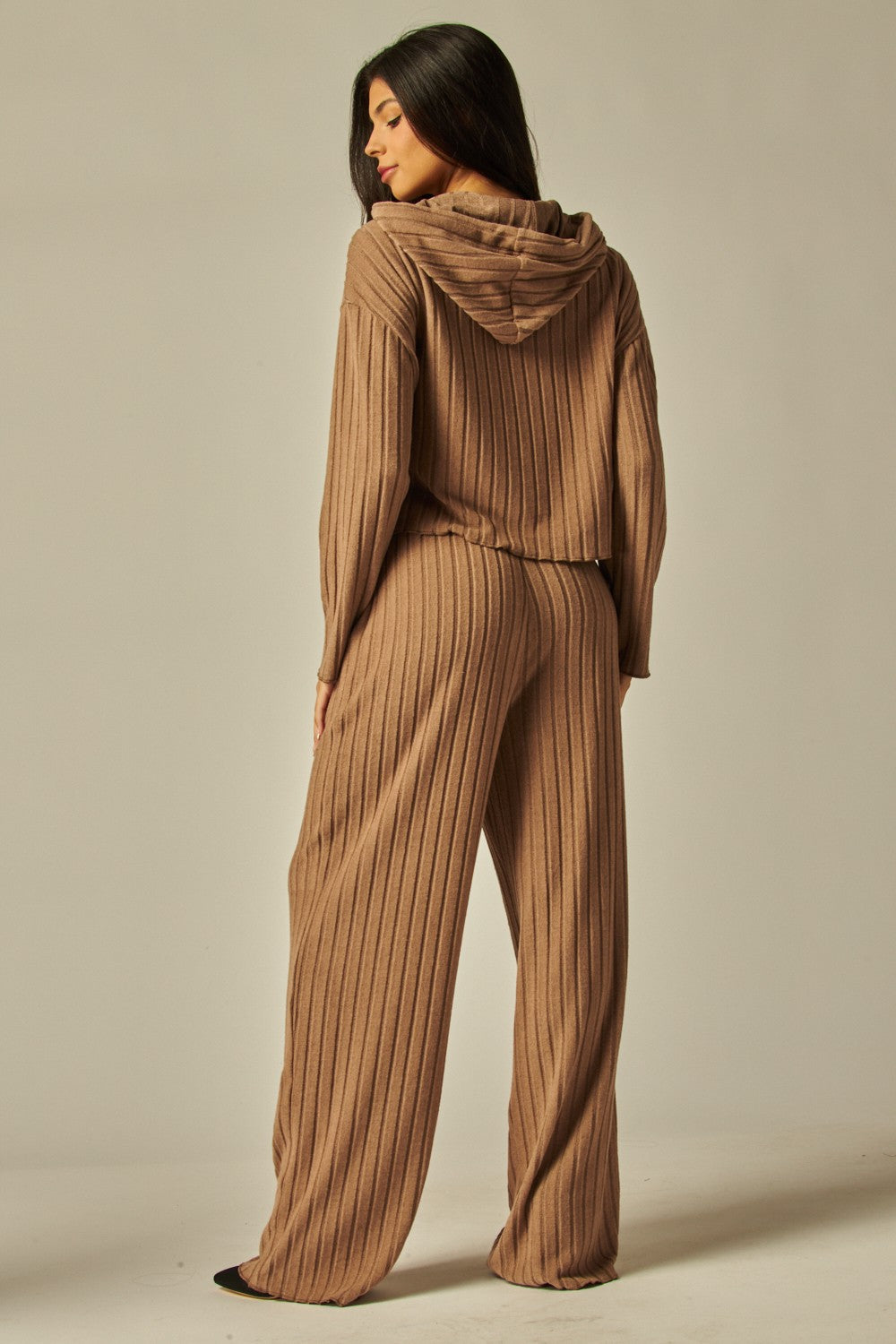 Two Piece Hooded Ribbed Lounge Set With Pockets - Available in 4 Colors