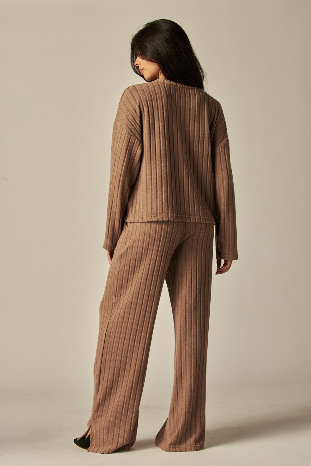 V-Neck Long Sleeve 2 Piece Ribbed Lounge Set - In 4 Colors