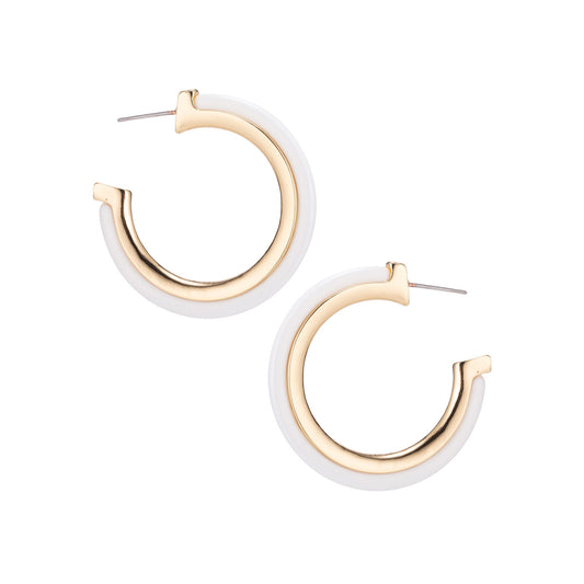 Gold Trim & Acrylic Open Hoop Earring - In 3 Colors