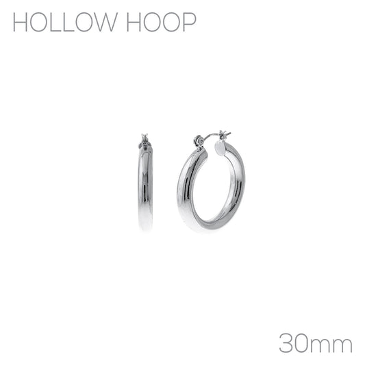 Hollow Hoop Banded Hoop Earring - 1.18 Inch - In Gold & Silver