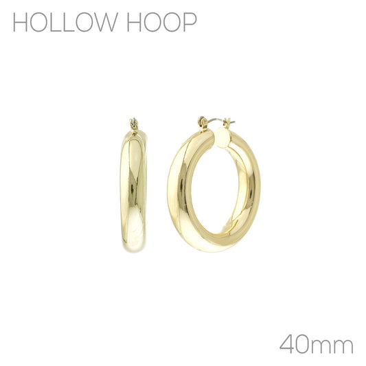 Hollow Hoop Thick Banded Hoop Earring - 1.58 Inch - Gold
