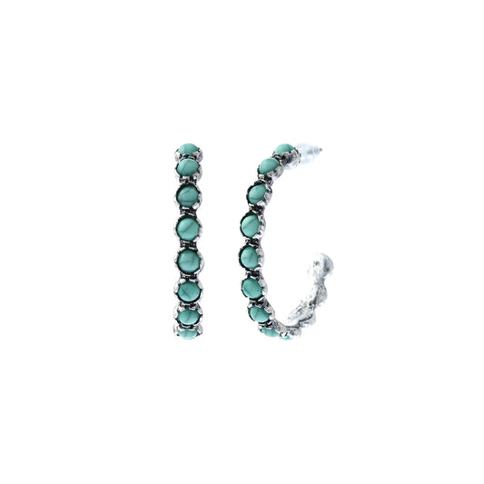 Open Oval Turquoise Silver Hoop Earrings