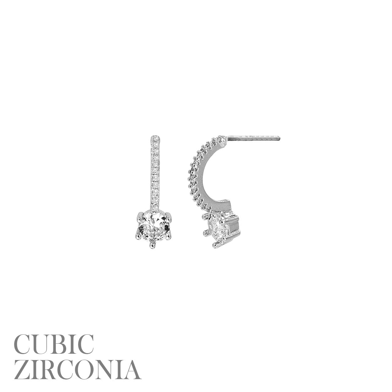 CZ Fixed Drop Stone Half Hoop Huggies - In Gold & Silver