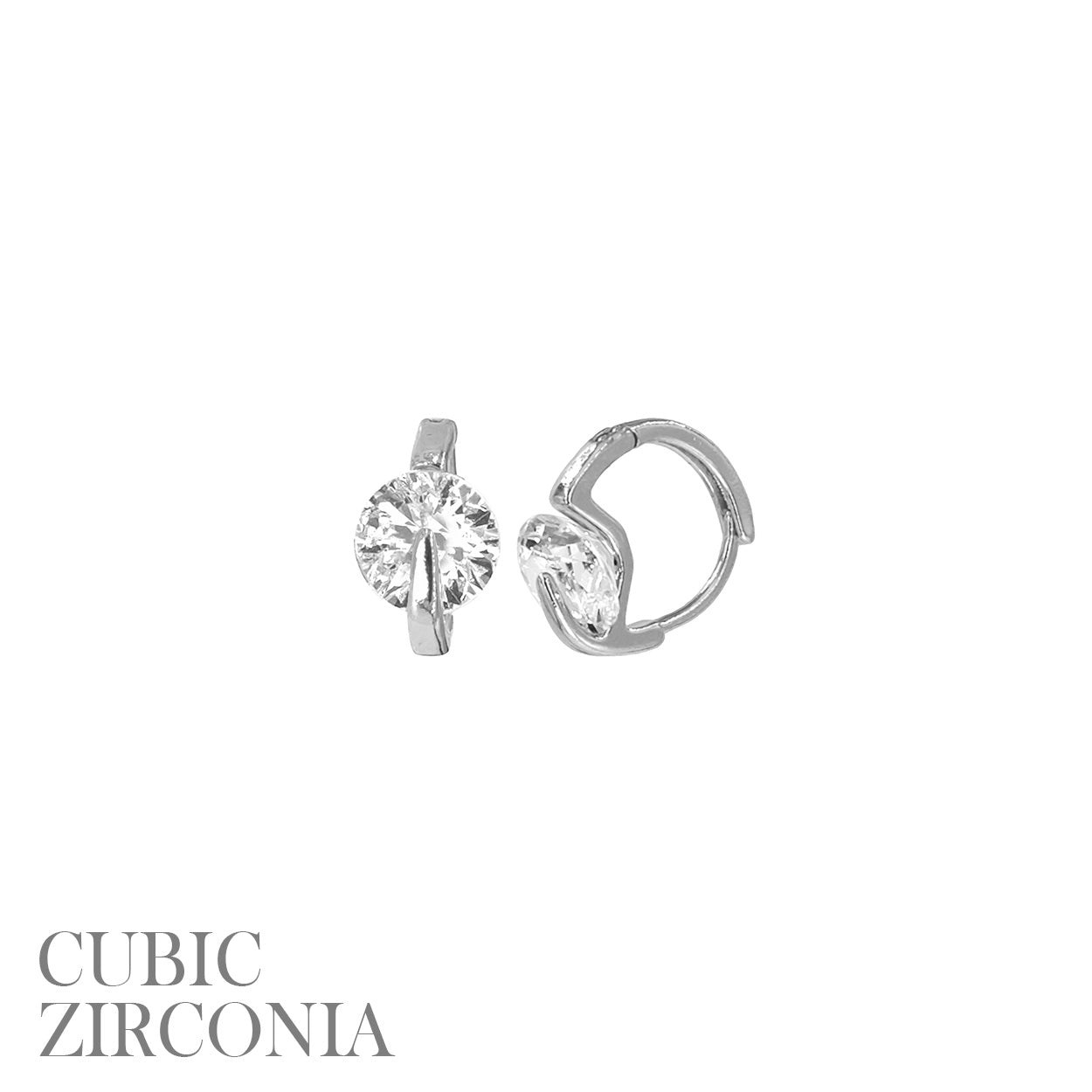 CZ Balancing Crystal Huggie Hoop Earrings - In Gold & Silver