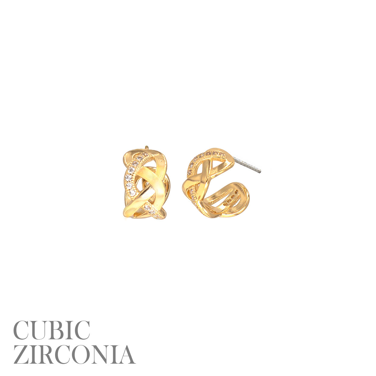 CZ Woven Huggie Hoop Studs - In Gold & Silver