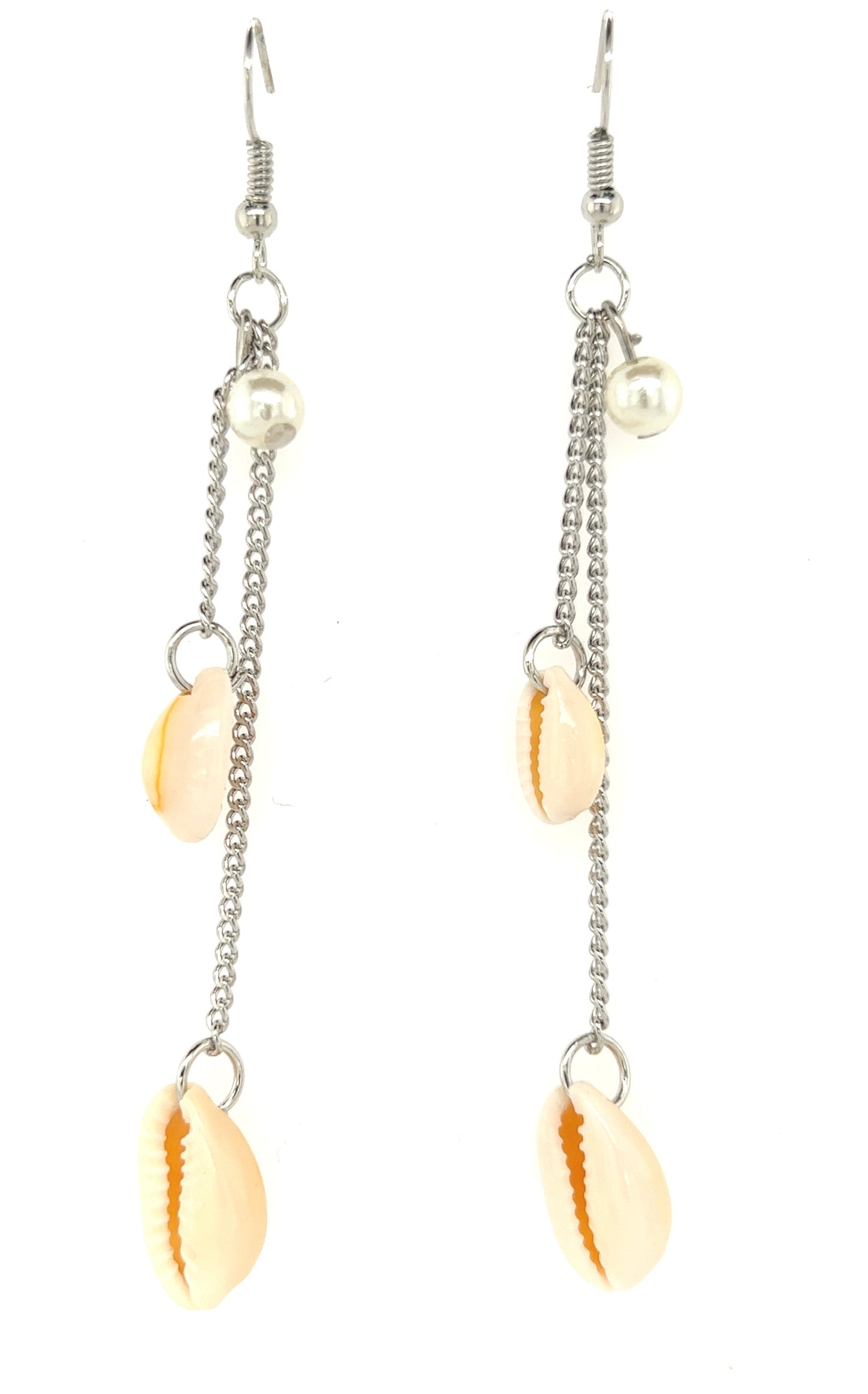 Cowry Shell Dandle Earrings With Pearl Accent