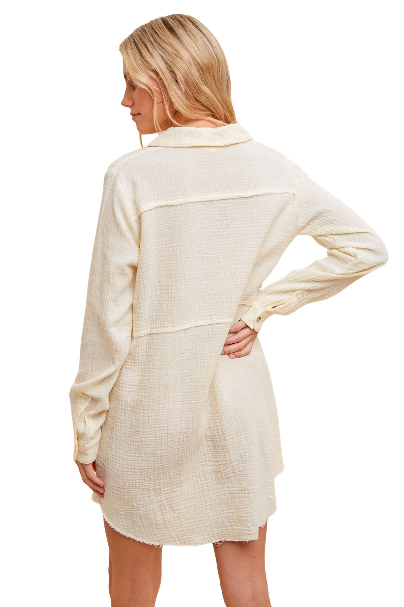 Washed Gauze 100% Cotton Oversized Button Down Tunic - Eggshell