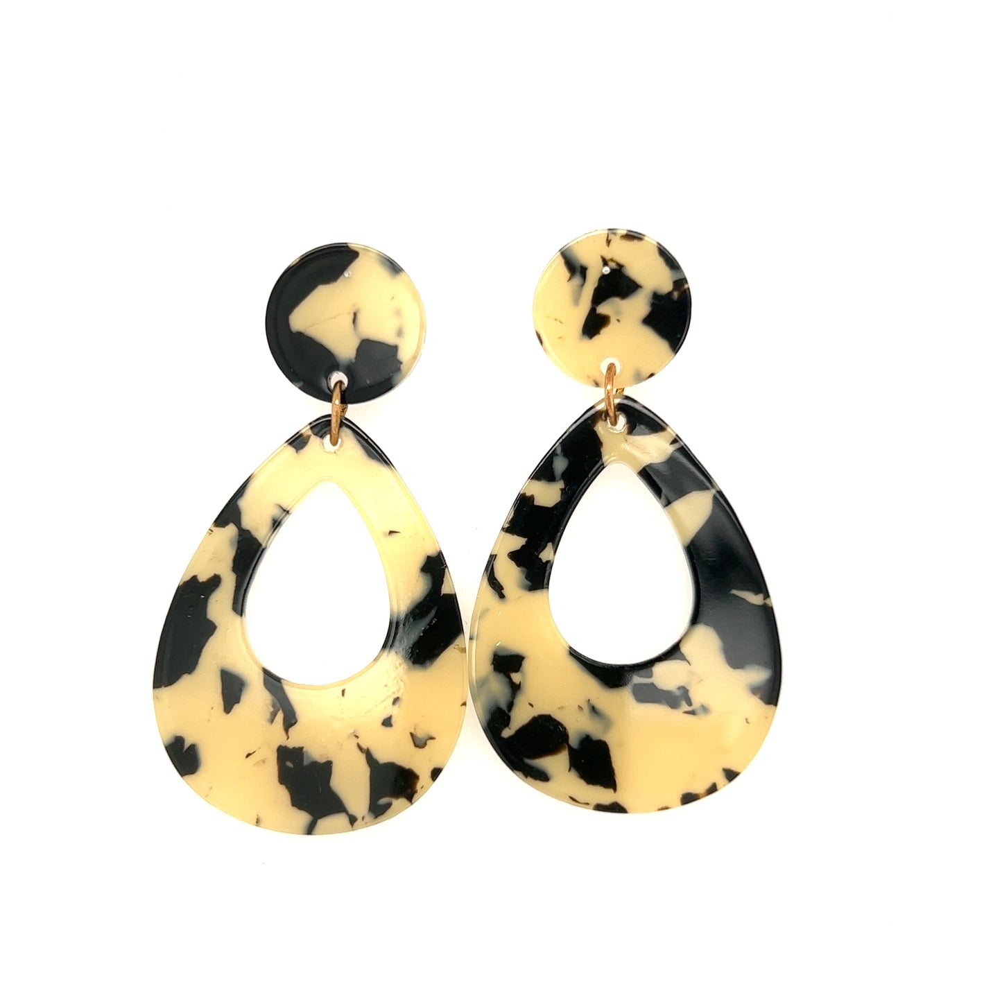 Button & Teardrop Cut Out Acrylic Tortoise Dangle Earring