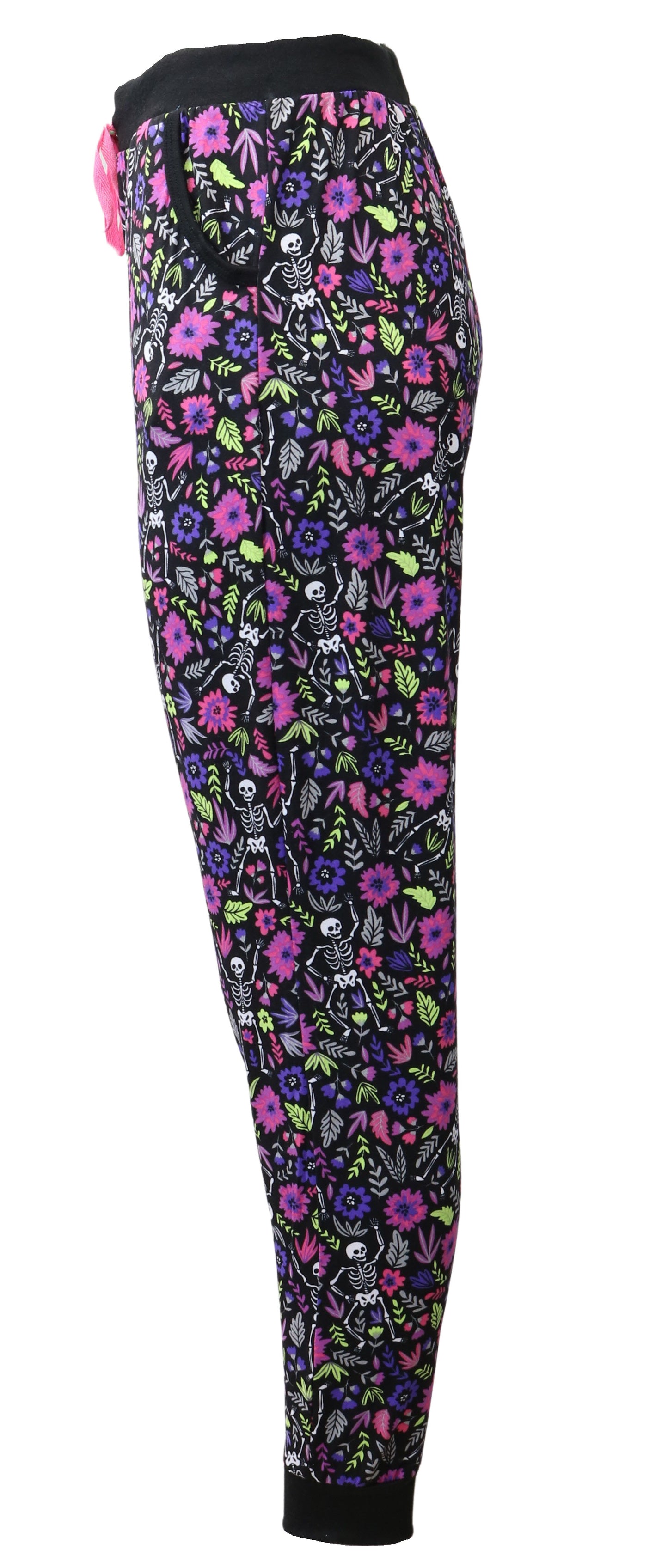 Purple Floral Skull Jogger Pajama Set w/ Pockets