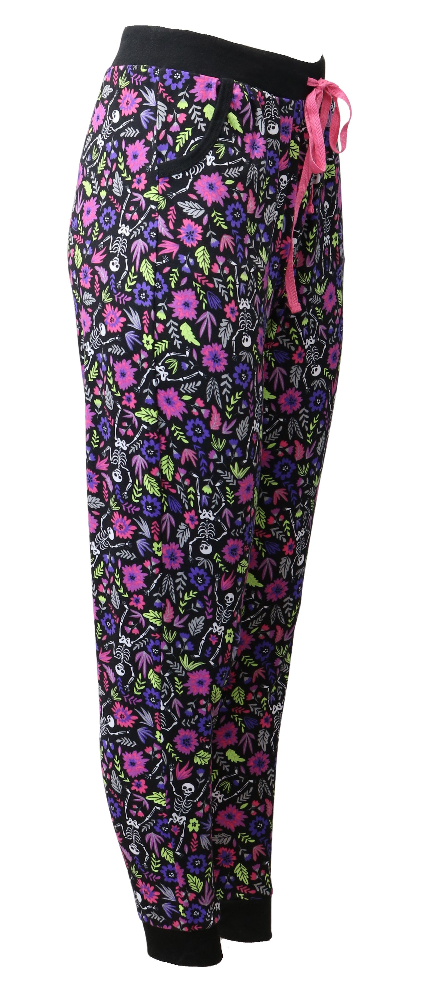 Purple Floral Skull Jogger Pajama Set w/ Pockets