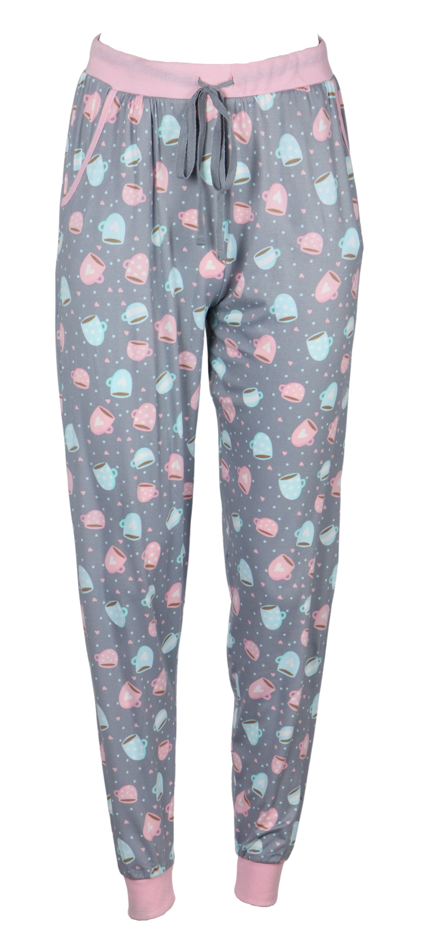 Coffee Days Whiskey Nights Jogger Grey & Pink Pajama Set