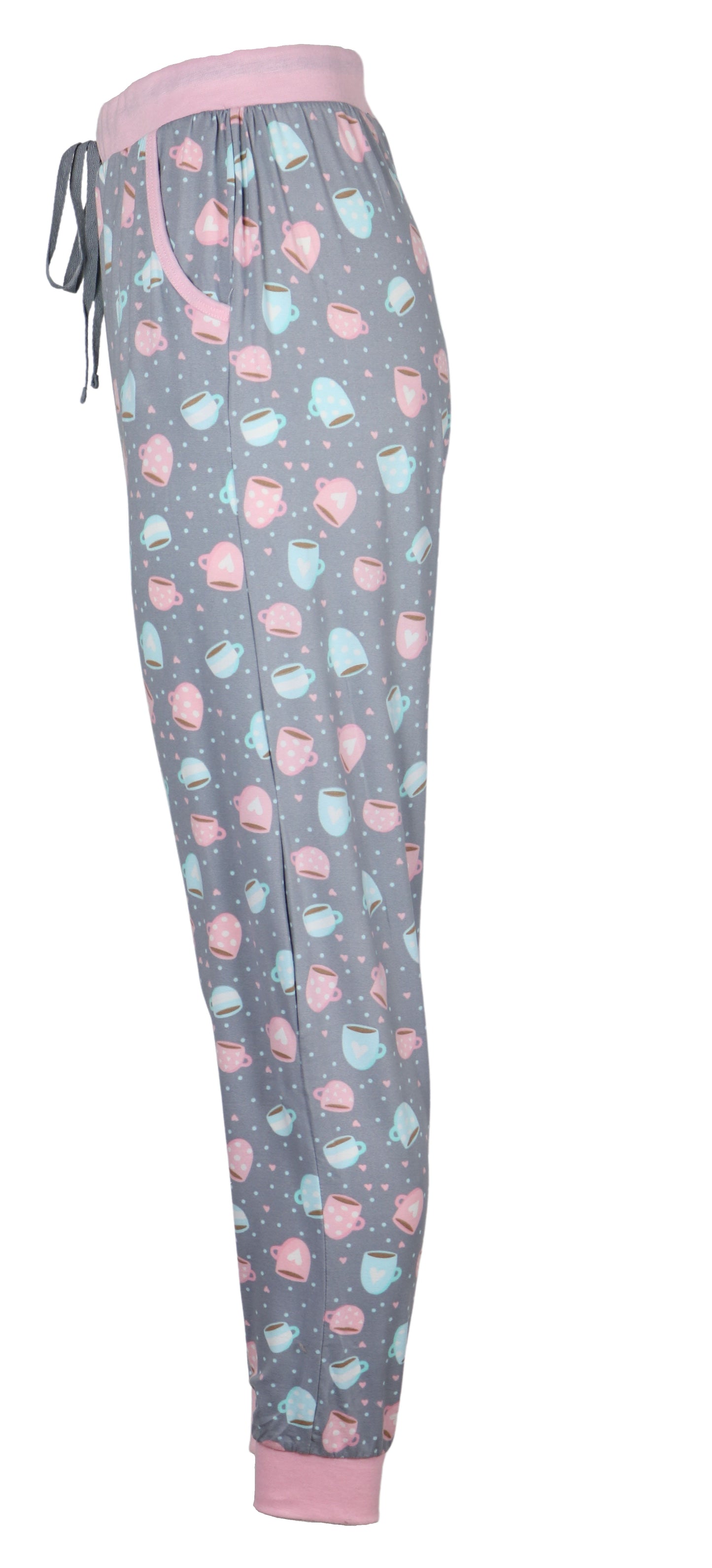 Coffee Days Whiskey Nights Jogger Grey & Pink Pajama Set