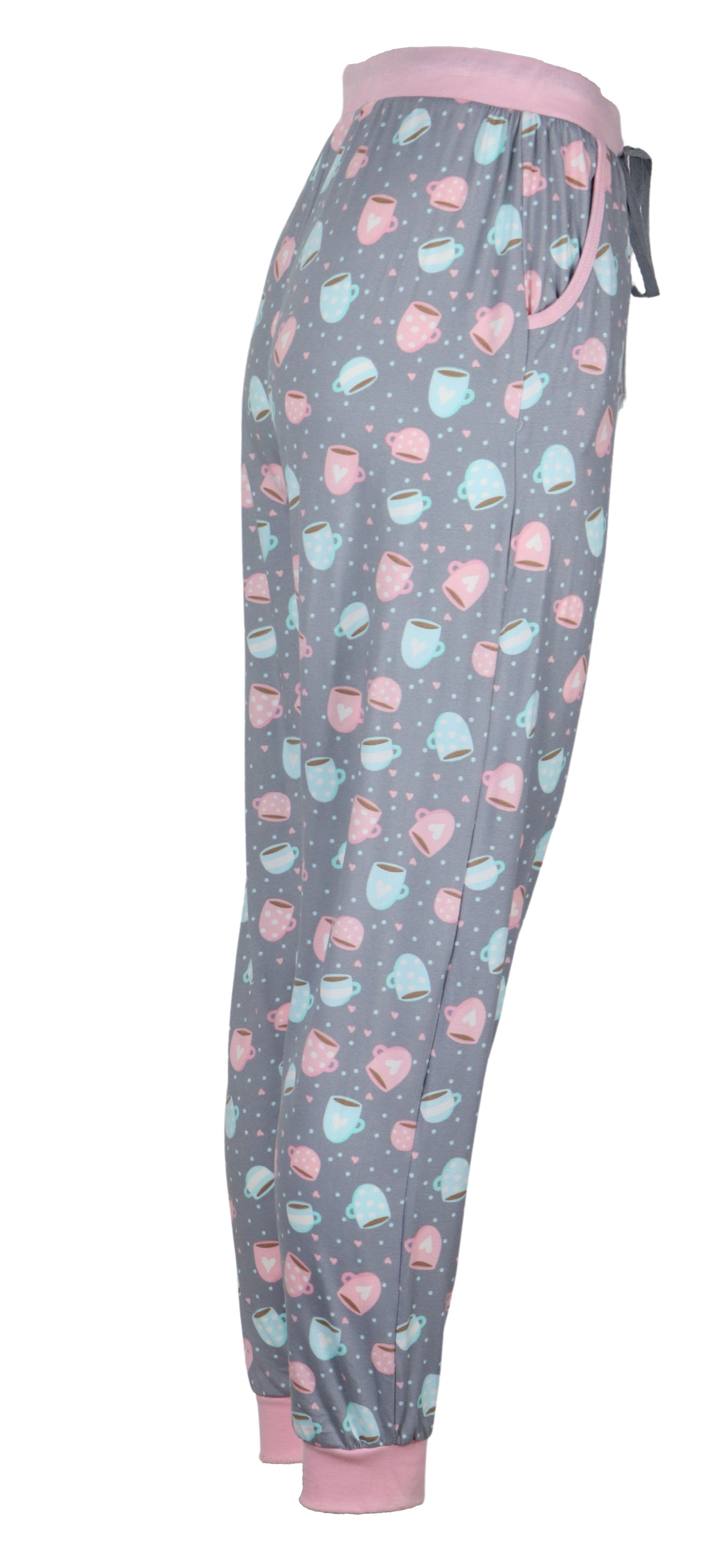 Coffee Days Whiskey Nights Jogger Grey & Pink Pajama Set