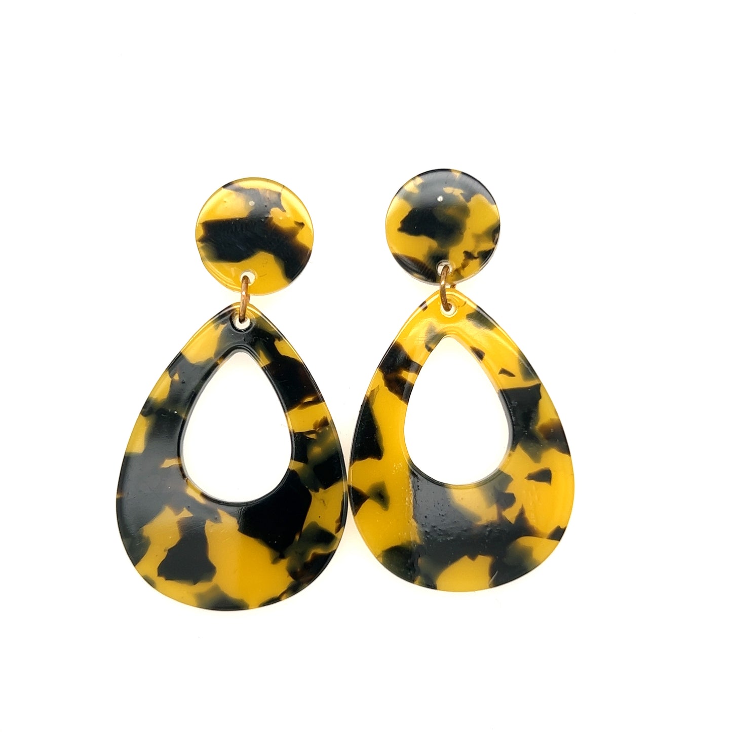 Button & Teardrop Cut Out Acrylic Tortoise Dangle Earring