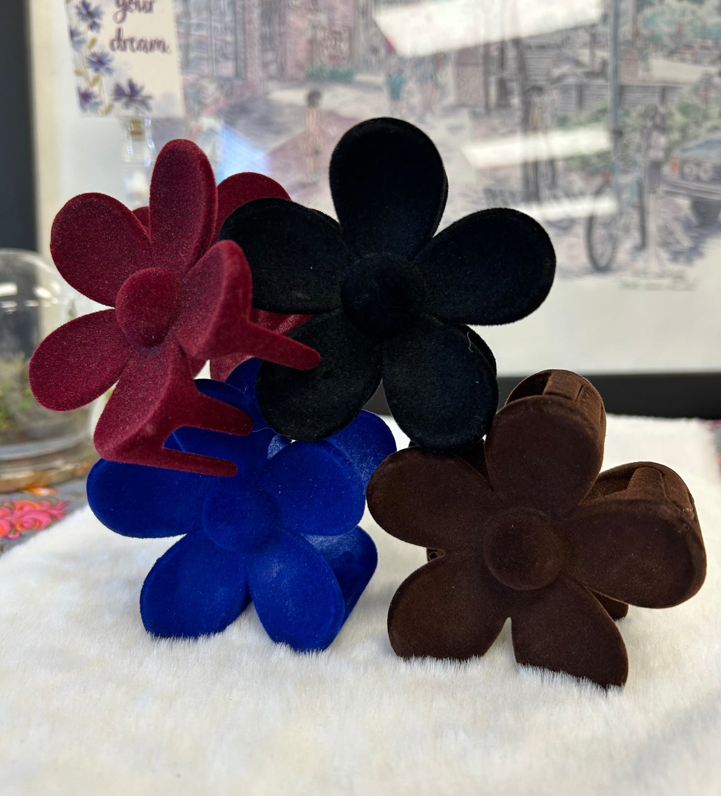 Velvet Daisy Flower Claw Hair Clip