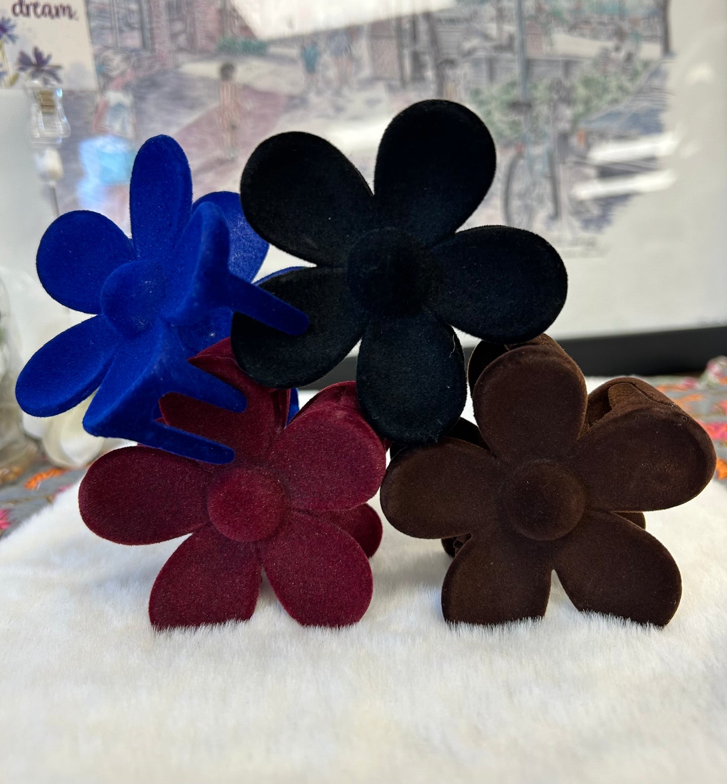 Velvet Daisy Flower Claw Hair Clip