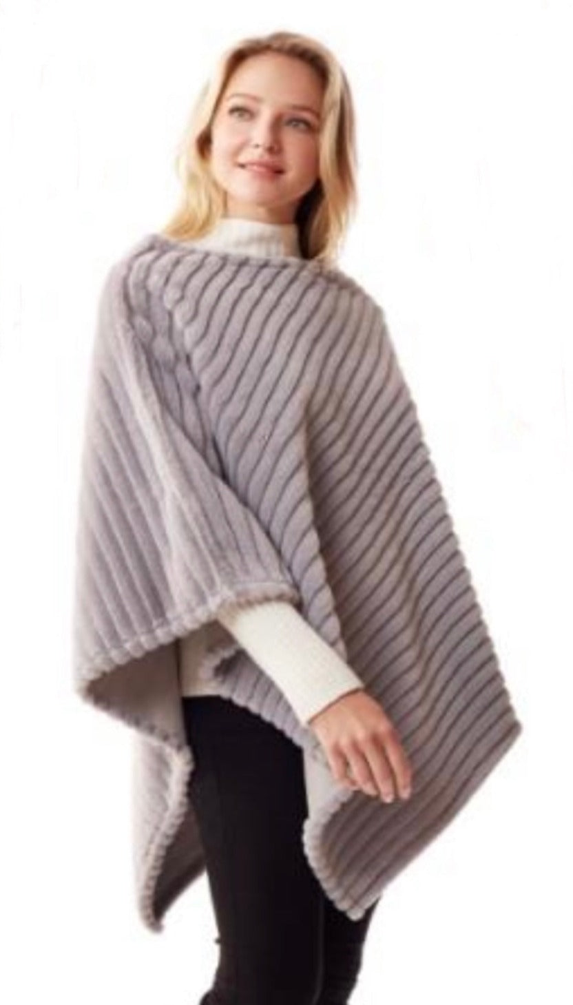 Faux Fur Ribbed Winter Poncho