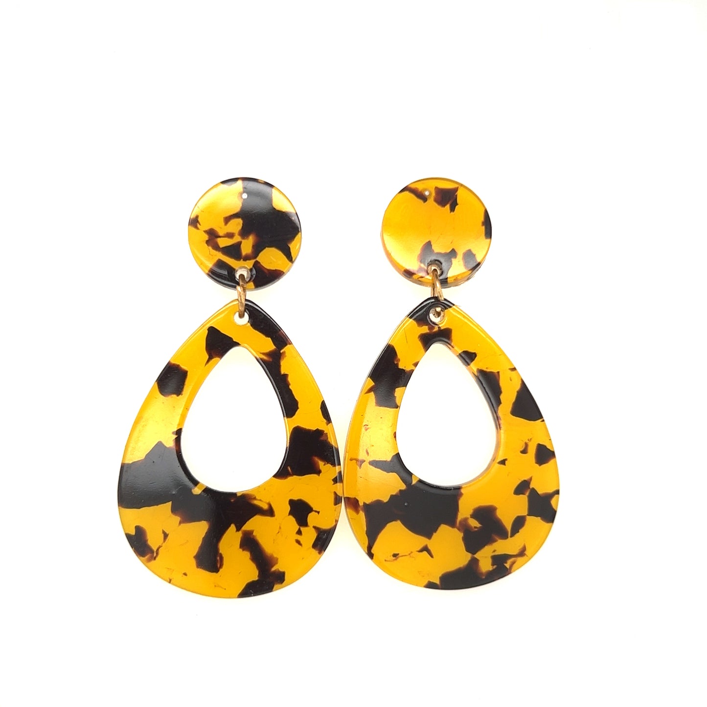 Button & Teardrop Cut Out Acrylic Tortoise Dangle Earring