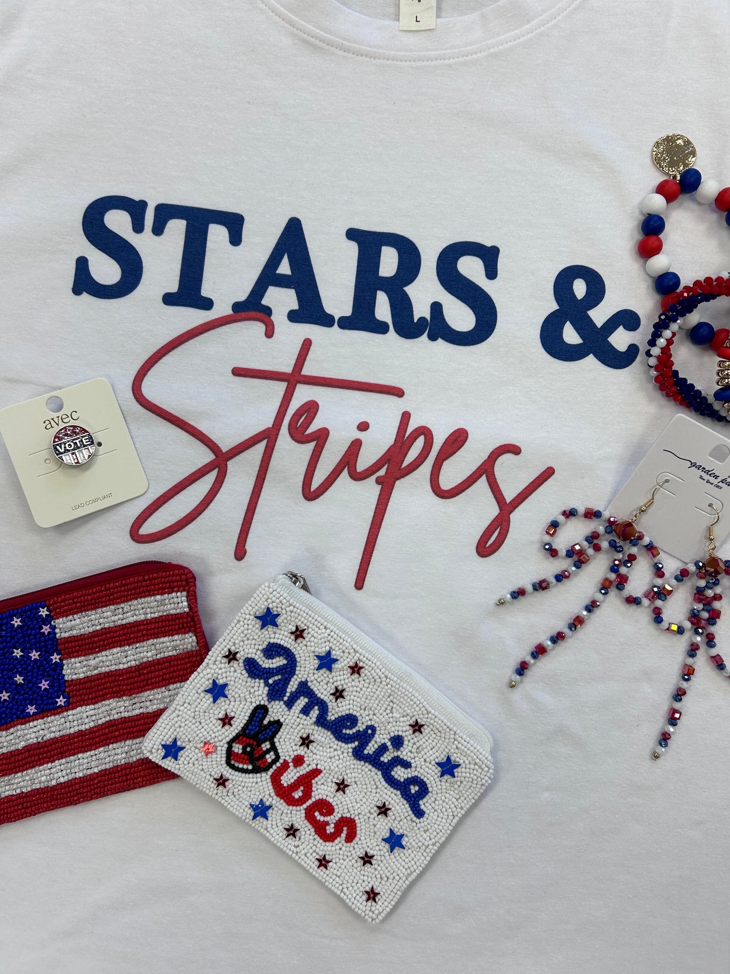 Stars & Stripes Short Sleeve Ladies fit Tee - White