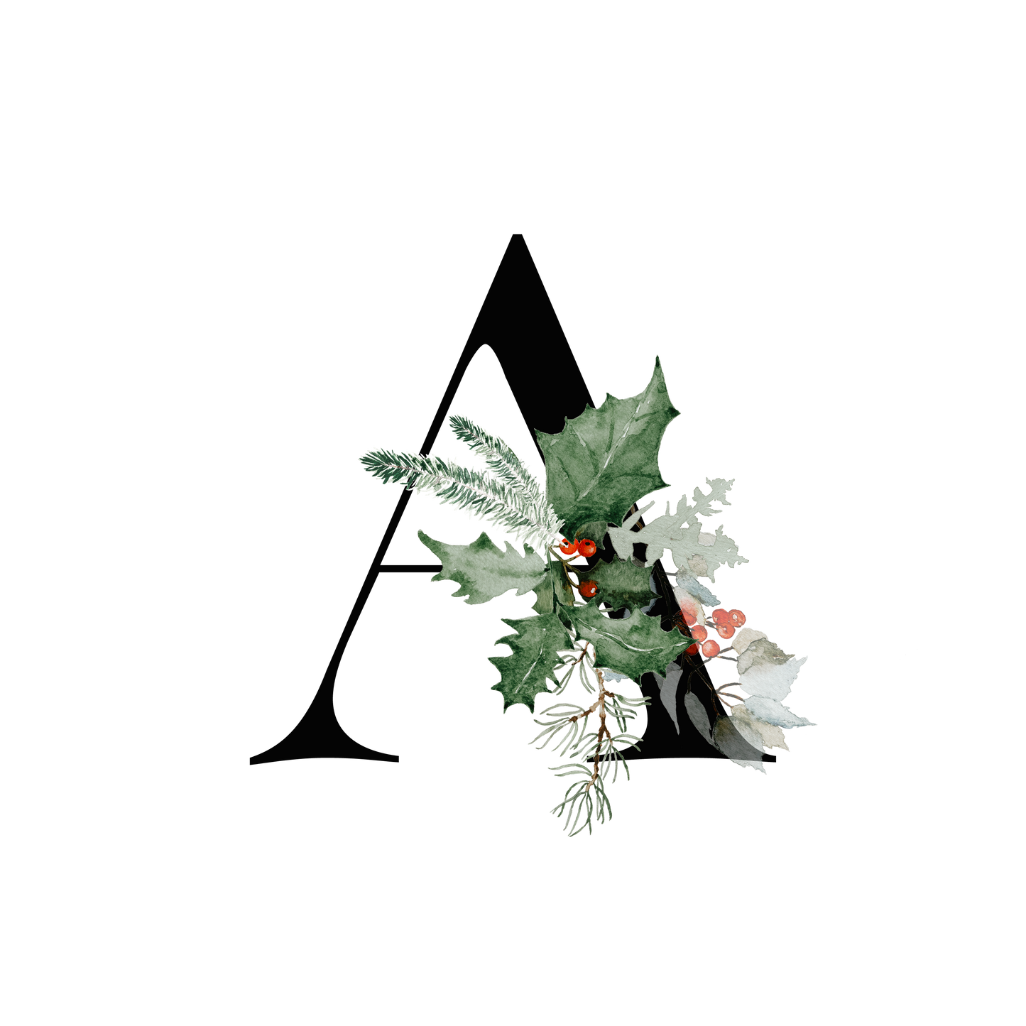 Winter Holly Initial Mug - Every Letter Available