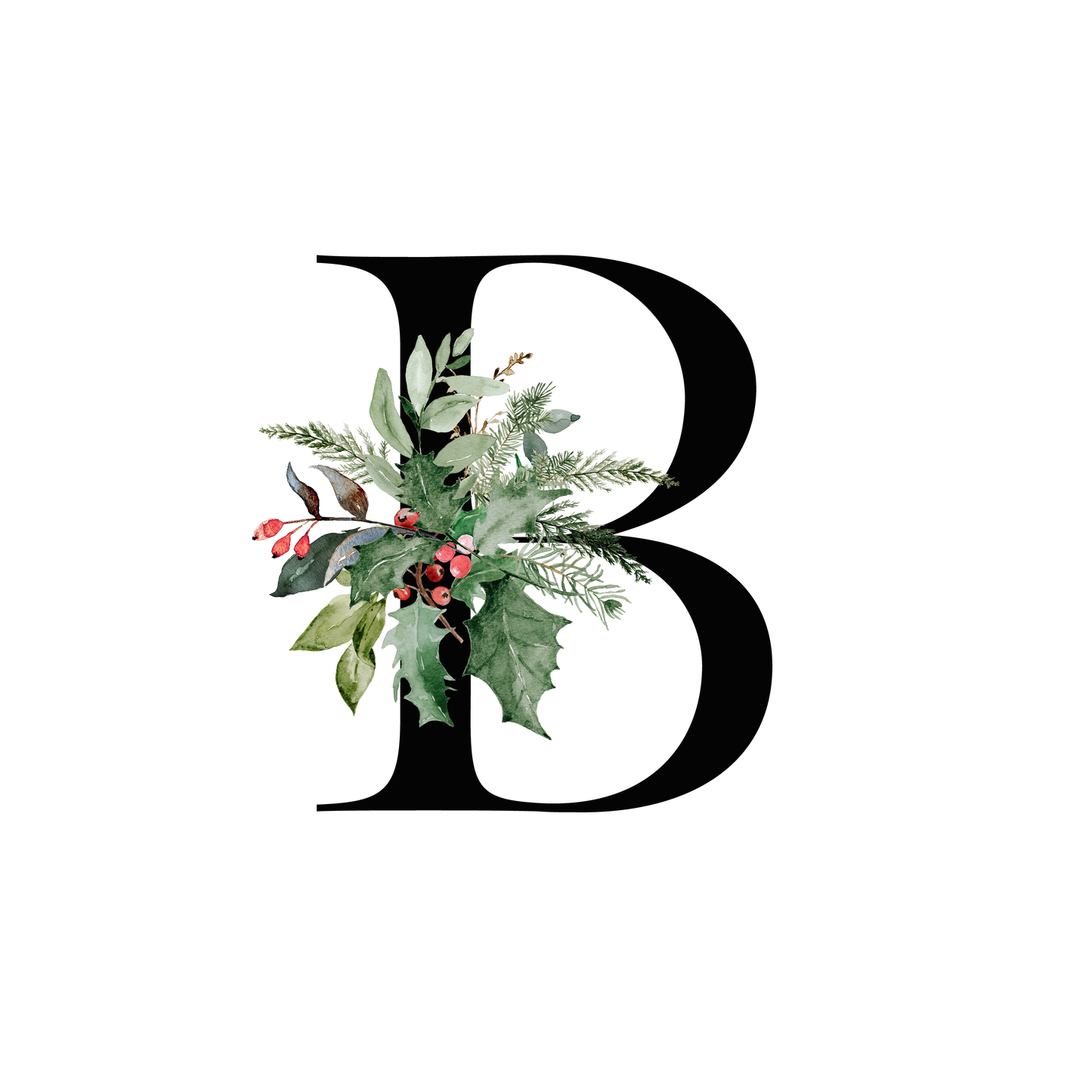 Winter Holly Initial Mug - Every Letter Available