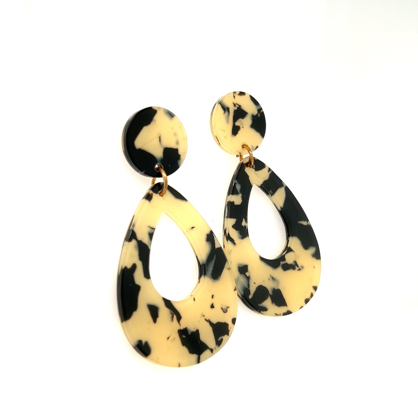 Button & Teardrop Cut Out Acrylic Tortoise Dangle Earring